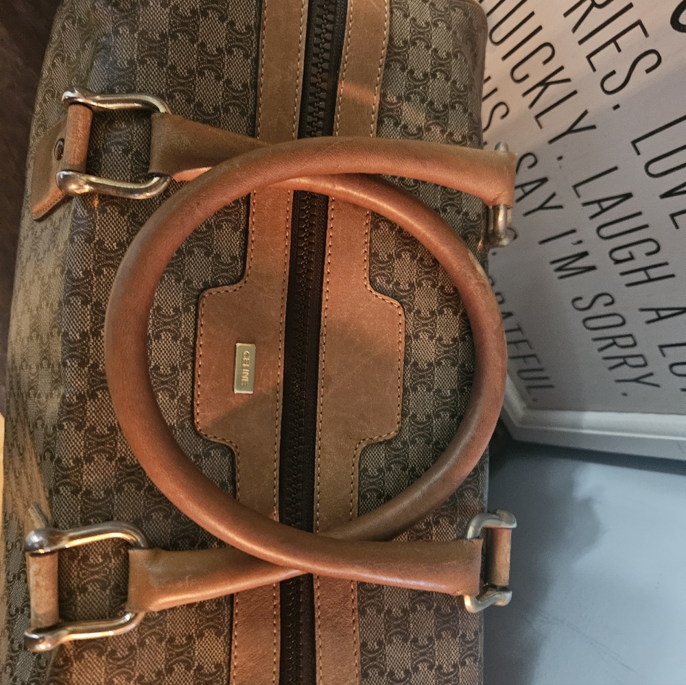 Celine Brown Monogram Canvas Top-Handle Satchel - Picture 2 of 16